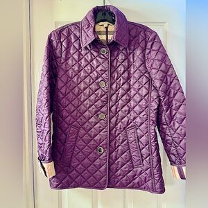 Burberry Dark Purple Diamond Quilted Jacket Shell Classic House Check L Large